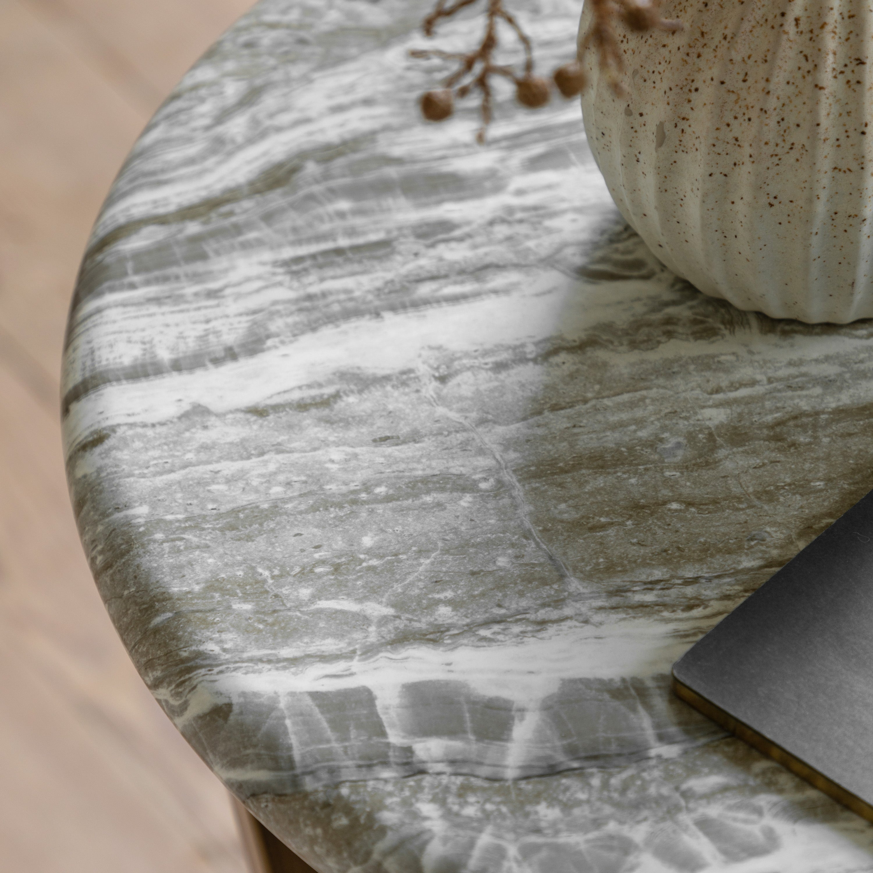 Bilbao Gold & White/Green Marble Effect Side Table